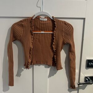 Active USA Ribbed Crop Cardigan in Warm Tan